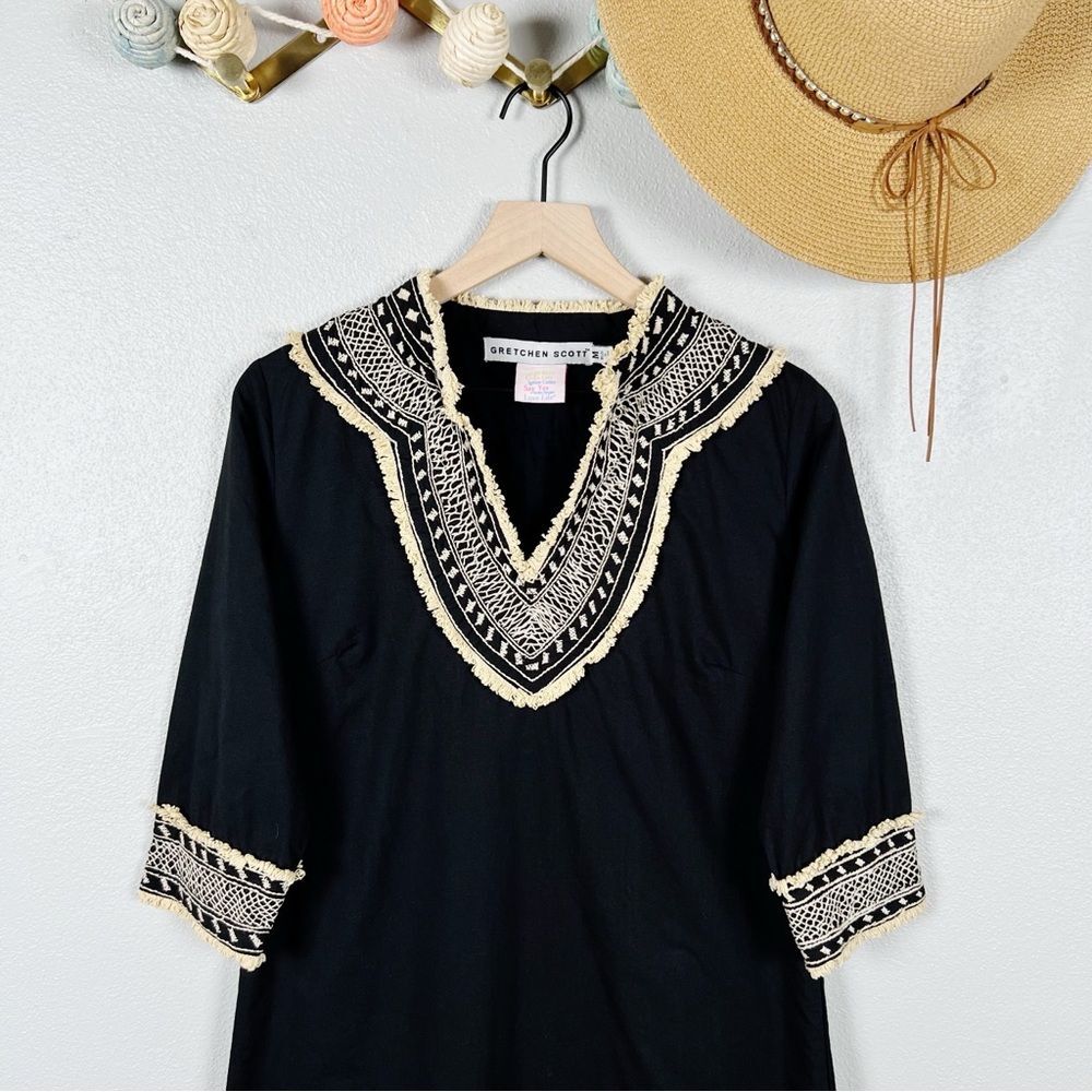 Gretchen Scott Cotton Embroidered Mini Dress in Fringe Binge Boho Size Medium - Picture 3 of 10